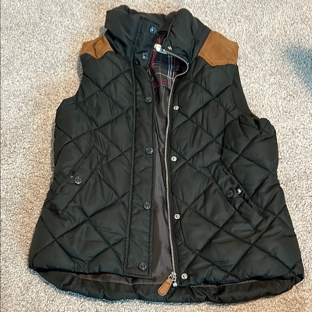 Green Quilted Vest with Brown Accents